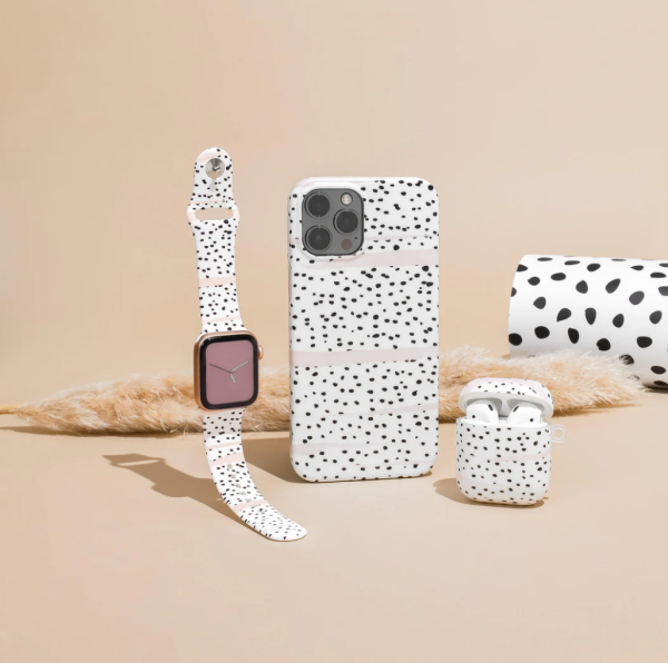 Bundle - Phone Case + Airpods Case + Apple Watch Strap - Pink Dalmatian